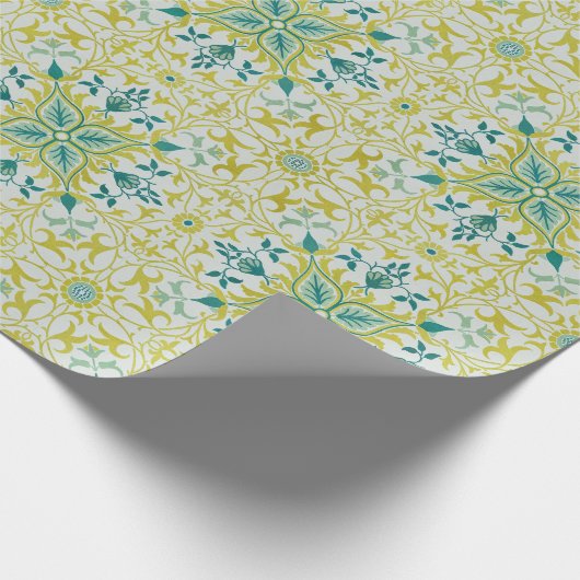 Morris Yellow Turquoise Vine & Flower Pattern Cadeaupapier (Hoek)