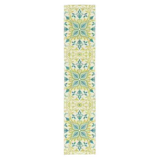 Morris Yellow Turquoise Vine & Flower Pattern Korte Tafelloper (Voorkant)