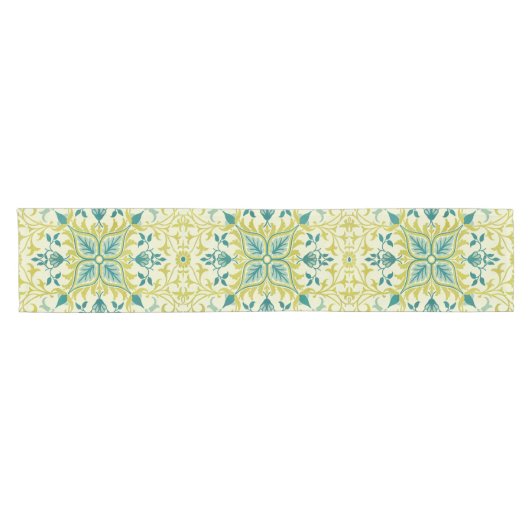 Morris Yellow Turquoise Vine & Flower Pattern Korte Tafelloper (Horizontaal)