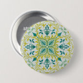 Morris Yellow Turquoise Vine & Flower Pattern Ronde Button 7,6 Cm (Voorkant /achterkant)