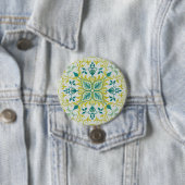 Morris Yellow Turquoise Vine & Flower Pattern Ronde Button 7,6 Cm (In situ)