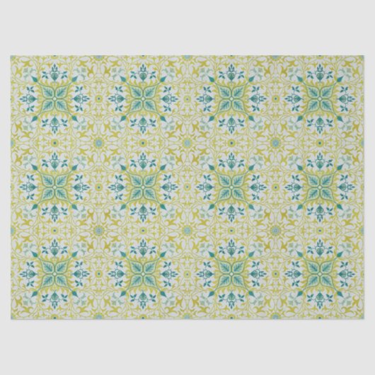 Morris Yellow Turquoise Vine & Flower Pattern Tissuepapier (Voorkant)