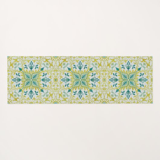 Morris Yellow Turquoise Vine & Flower Pattern Yogamat (Achterkant (horizontaal))