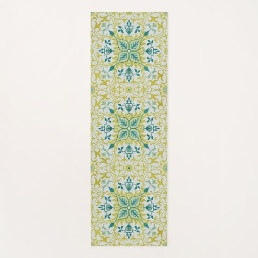 Morris Yellow Turquoise Vine & Flower Pattern Yogamat (Voorkant)