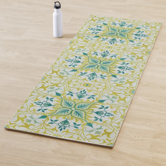 Morris Yellow Turquoise Vine & Flower Pattern Yogamat (In situ)
