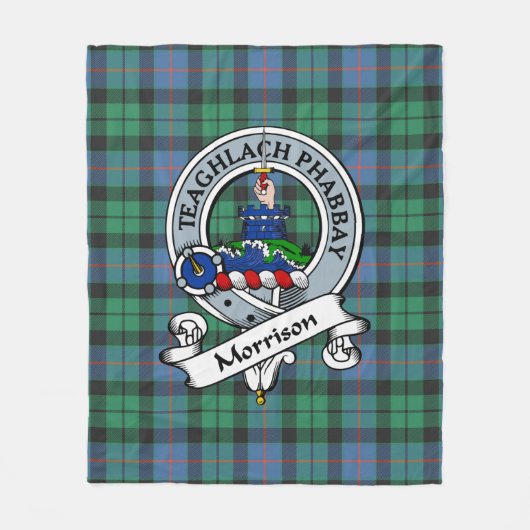 Morrison Ancient Clan Badge Tartan werd gevangenge Fleece Deken (Voorkant)