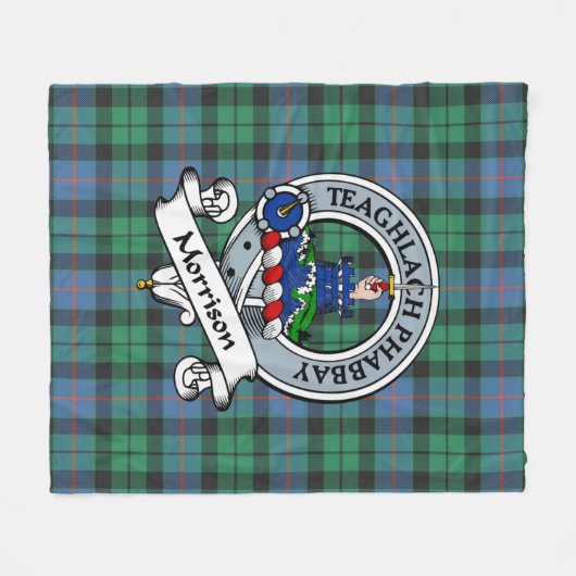 Morrison Ancient Clan Badge Tartan werd gevangenge Fleece Deken (Voorkant (Horizontaal))