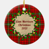 Morrison Badge & Tartan Gepersonaliseerde Kerstmis Keramisch Ornament (Achterkant)