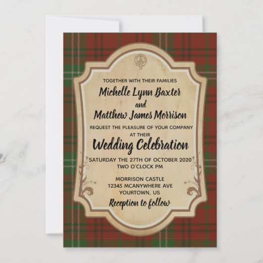 Morrison Tartan Wedding Invitation Kaart (Voorkant)