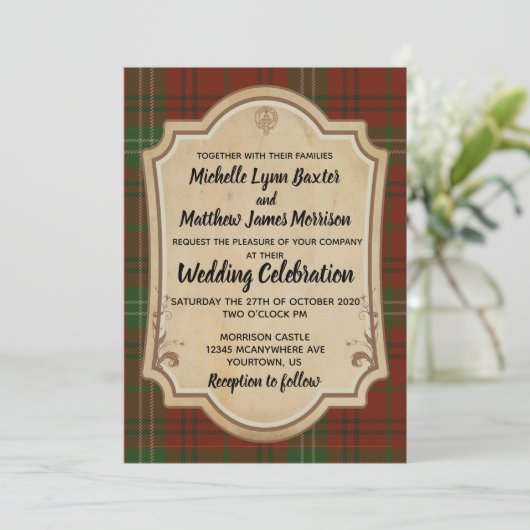 Morrison Tartan Wedding Invitation Kaart (Staand voorkant)