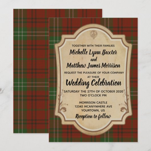 Morrison Tartan Wedding Invitation Kaart (Voorkant / Achterkant)