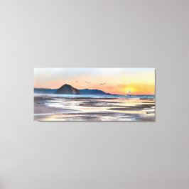 Morro Bay Sunset Sail Waterverf Canvas afdrukken