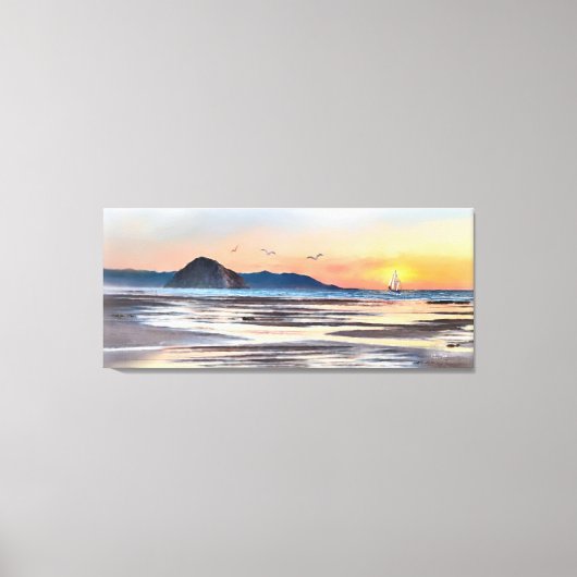 Morro Bay Sunset Sail Waterverf Canvas afdrukken (Voorkant)