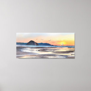 Morro Bay Sunset Sail Waterverf Canvas afdrukken