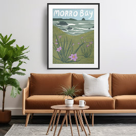Morro Bay Wildflower California Illustration Beach Poster