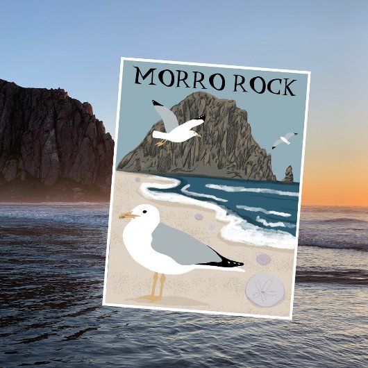 Morro Rock Bay Central California Beach Seagulls Briefkaart