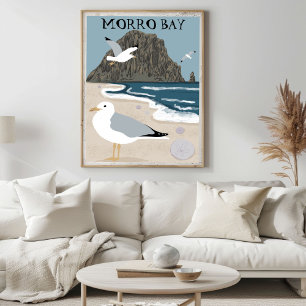 Morro Rock Bay Central California Beach Seagulls Poster