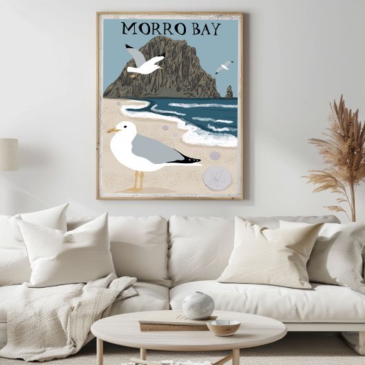 Morro Rock Bay Central California Beach Seagulls Poster