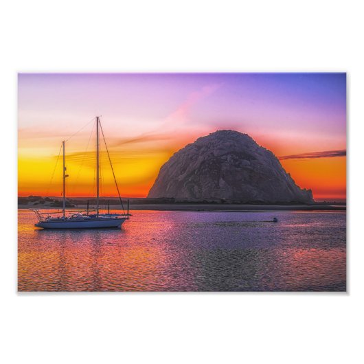 Morro Rock bij Sunset Photo Print Foto Afdruk (Voorkant)