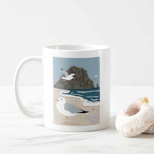 Morro Rock Central California Illustration Seagull Koffiemok (Met donut)