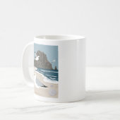 Morro Rock Central California Illustration Seagull Koffiemok (Voorkant links)