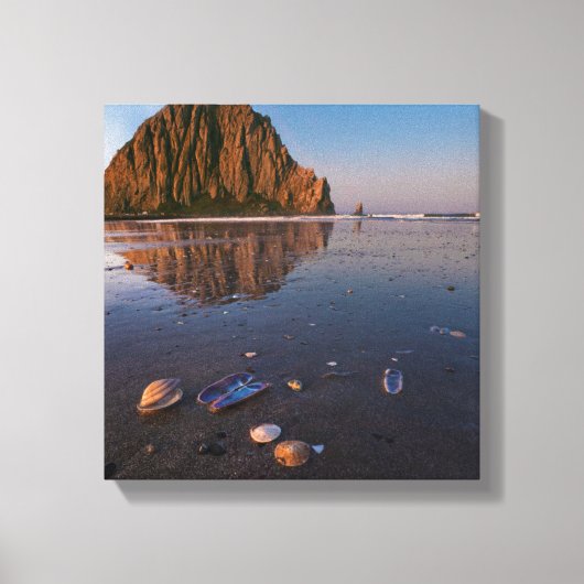 Morro Rock weerkaatst in nat zand Canvas Afdruk (Voorkant)