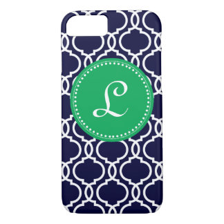 Morrocan Custom Monogram in Navy en Kelly Green iPhone 8/7 Hoesje