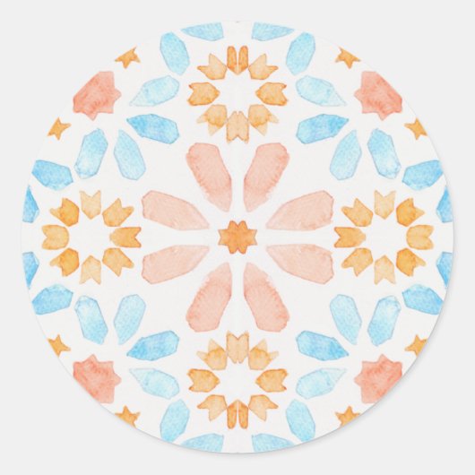 Morrocan tegel in pastelwaterverven ronde sticker (Voorkant)
