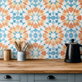 Morrocan waterverf oranje blauw tegeltje