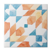 Morrocan waterverf oranje blauw tegeltje (Voorkant)
