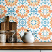 Morrocan waterverf oranje blauwgroen tegeltje