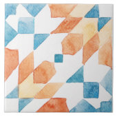 Morrocan waterverf oranje blauwgroen tegeltje (Voorkant)