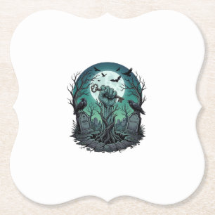 Mors Zombie Hand Skelet Sleutel Grafsteen Ravens H Kartonnen Onderzetters
