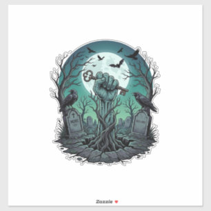 Mors Zombie Hand Skelet Sleutel Grafsteen Ravens H Sticker