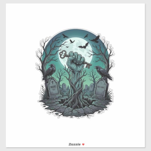 Mors Zombie Hand Skelet Sleutel Grafsteen Ravens H Sticker (Vel)