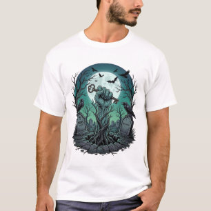 Mors Zombie Hand Skelet Sleutel Grafsteen Ravens H T-shirt