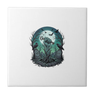 Mors Zombie Hand Skelet Sleutel Grafsteen Ravens H Tegeltje