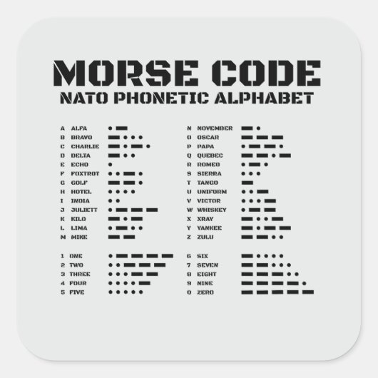Morse Code Alphabet NATO Phonetic Reference A Z Vierkante Sticker (Voorkant)