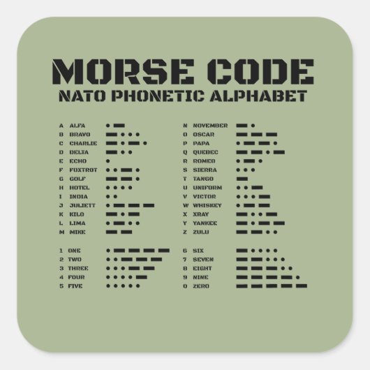 Morse Code NATO Alfabet Tactisch sein Chart A Z Vierkante Sticker (Voorkant)