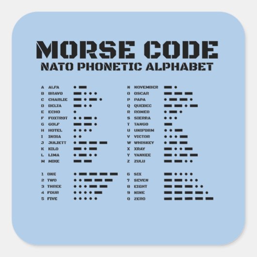 Morse Code NAVO Alfabet Chart A Z Minimaal Vierkante Sticker (Voorkant)