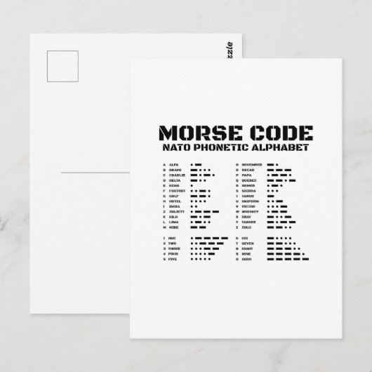 Morse Code NAVO Fonetisch Alfabet Briefkaart (Voorkant / Achterkant)