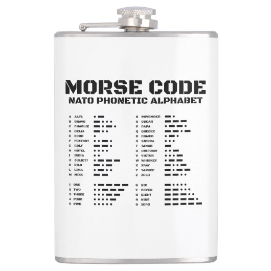 Morse Code NAVO Fonetisch Alfabet Heupfles (Voorkant)