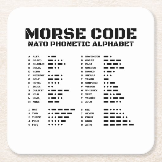 Morse Code NAVO Fonetisch Alfabet Kartonnen Onderzetters (Voorkant)