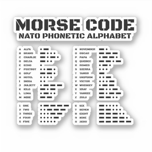 Morse Code NAVO Fonetisch Alfabet Sticker (Voorkant)