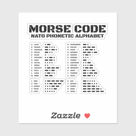 Morse Code NAVO Fonetisch Alfabet Sticker (Vel)