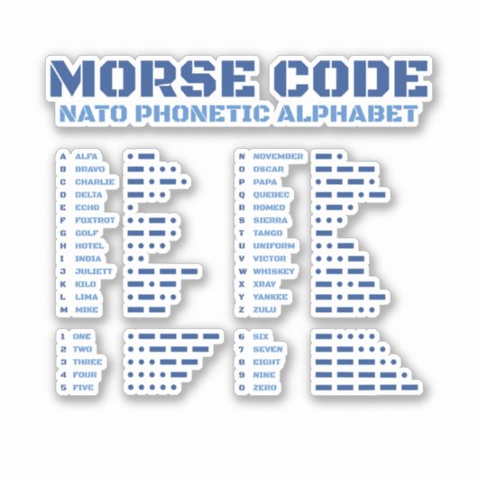 Morse Code NAVO Fonetisch Alfabet Sticker (Voorkant)