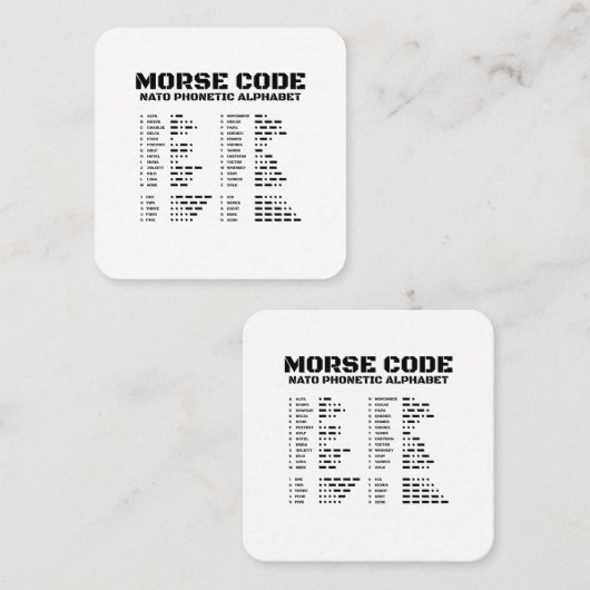 Morse Code NAVO Fonetisch Alfabet Vierkante Visitekaartje (Voorkant / Achterkant)