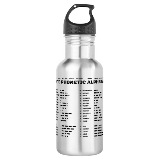 Morse Code NAVO Fonetisch Alfabet Waterfles (Voorkant)