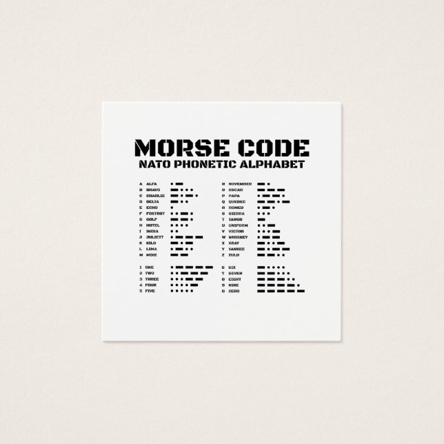 Morse Code & NAVO Grafische Tabel Vierkante Visitekaartjes (Voorkant)