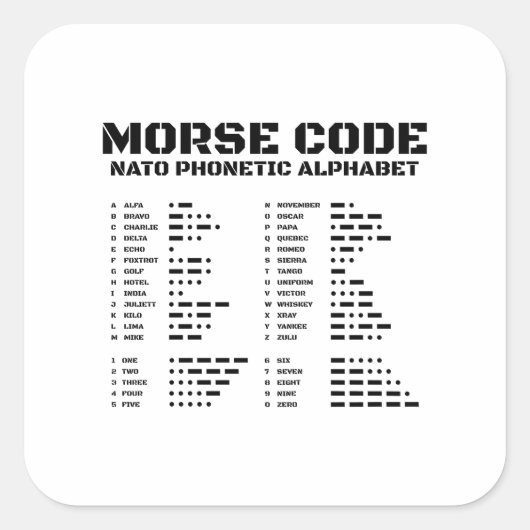 Morse Code & NAVO Phonetic Alphabet Unieke editie Vierkante Sticker (Voorkant)